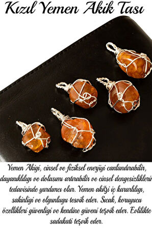Sertifikalı Ham Tel Sargılı Kızıl Yemen Akik Taşı Kolye