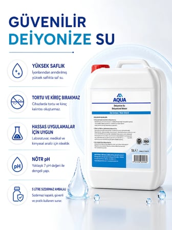 AQUA MED 5000 ML Deiyonize Su Laboratuvar Temizlik Akü Ütü Radyatör Suyu Hijyenik Dezenfekte Temizleyici Saf Distile Su Kireç Önleyici Temizleyici