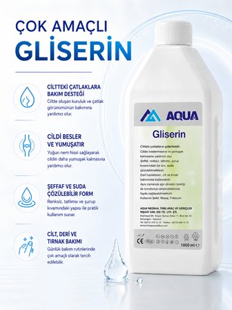 AQUAMED Gliserin 1000 ML Nemlendirici Ağrı Dindirici Kırışıklık Cilt Tırnak Çatlak Deri Bakım Yağı Kozmetik Cilt Bakım Kremi Masaj Friksiyon
