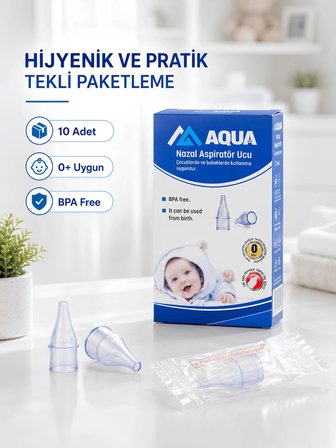 AQUAMED 10Lu Filtreli Burun Nazal Aspiratör Ucu Bebek Çocuk Aspiratör Yedek Ucu Tüm Markalar Uyumlu Burun Yıkama Temizleme Aparatı Kullan At