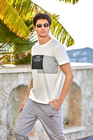 24928 Kısa Kol Baskı Detay Spor 2'l Beyaz Pijama Takım