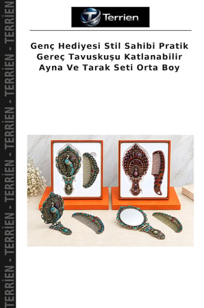 Genç Hediyesi Stil Sahibi Pratik Gereç Tavuskuşu Katlanabilir Ayna Ve Tarak Seti Orta Boy