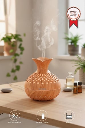 TORIMA H15 Ahşap Led Işıklı 300ml Flower Hava Nemlendirici Buhar Makinesi Renkli Lamba Koku Cihazı