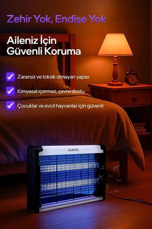Elektrikli Sineklik Sivrisinek Yakalama Cihazı Sinek Tuzağı 4+4W AUHMA AQM01 Çift Ampullü