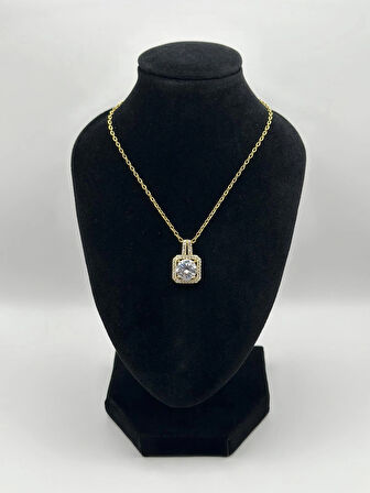 Çelik Zirkon Taşlı Kolye