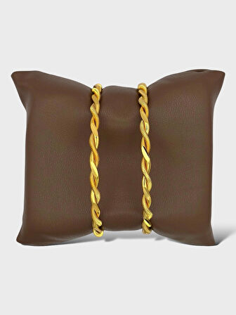 Çelik Altın Kaplama 2’li 2 Adet Kalın Burma Bilezik