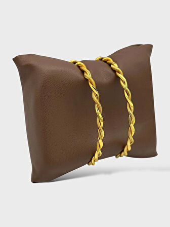 Çelik Altın Kaplama 2’li 2 Adet Kalın Burma Bilezik