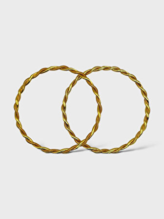 Çelik Altın Kaplama 2’li 2 Adet Kalın Burma Bilezik