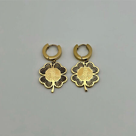 Çelik Yonca Tuğralı Küpe