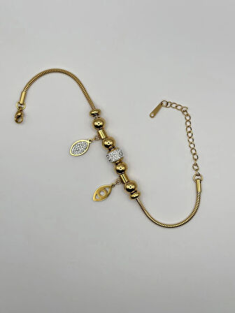 Çelik Zirkon Taşlı Dorikalı Bileklik