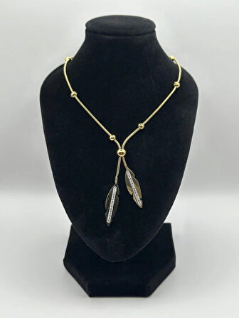 Çelik Zirkon Taşlı Yaprak Kolye