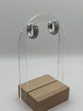 Çelik Zirkon Taşlı Yuvarlak Küpe