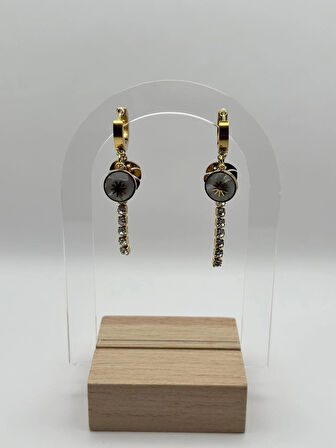 Çelik Zirkon Taşlı Göz Sallantılı Küpe