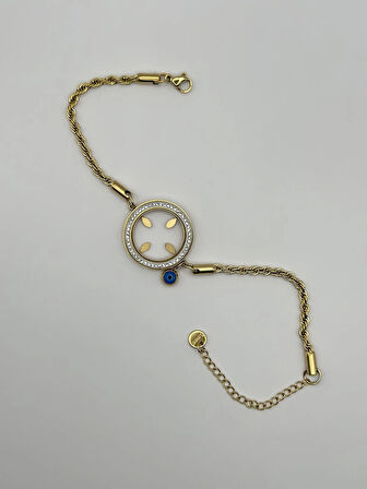 Çelik Nazar Boncuklu Çeyrek Altın Takılabilen Bileklik