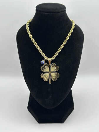 Çelik Nazar Boncuklu Yoncalı Kolye