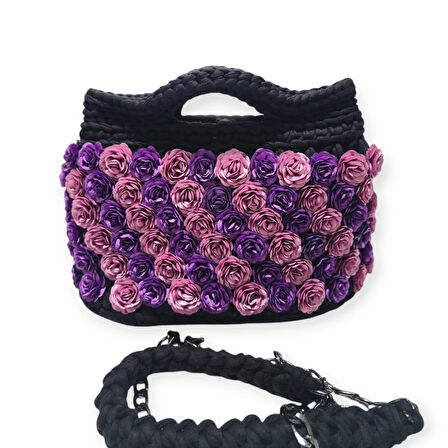 PENYE İP ÖRGÜSÜ ÇİÇEK DETAYLI EL YAPIMI KADIN EL-OMUZ ÇANTASI