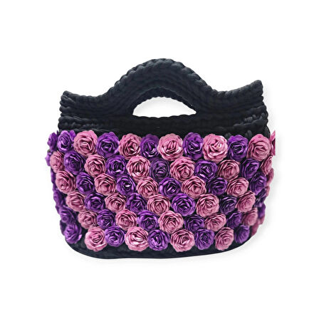 PENYE İP ÖRGÜSÜ ÇİÇEK DETAYLI EL YAPIMI KADIN EL-OMUZ ÇANTASI