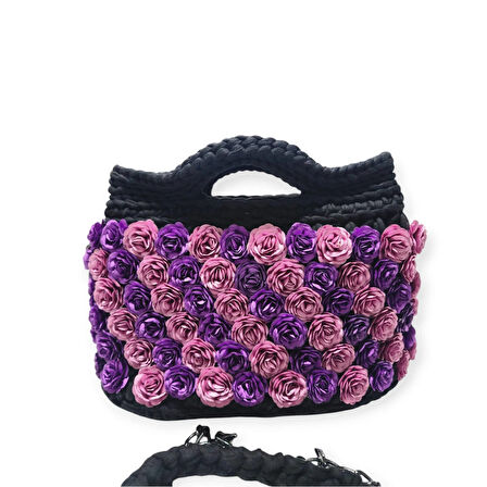 PENYE İP ÖRGÜSÜ ÇİÇEK DETAYLI EL YAPIMI KADIN EL-OMUZ ÇANTASI