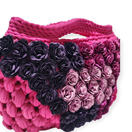 PENYE İP ÖRGÜSÜ ÇİÇEK DETAYLI EL YAPIMI KADIN EL-OMUZ ÇANTASI