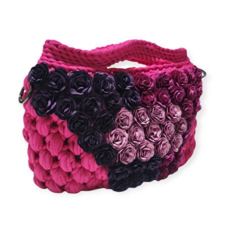 PENYE İP ÖRGÜSÜ ÇİÇEK DETAYLI EL YAPIMI KADIN EL-OMUZ ÇANTASI