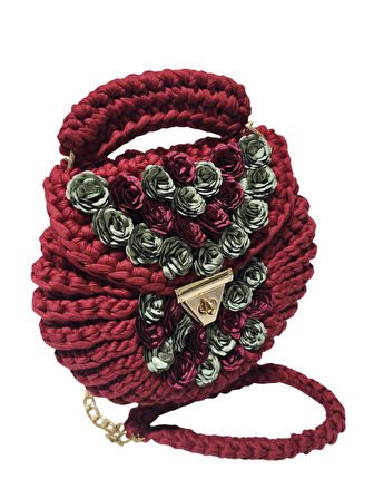 PENYE İP ÖRGÜSÜ ÇİÇEK DETAYLI EL YAPIMI KADIN ( ÇAPRAZ) OMUZ ÇANTASI