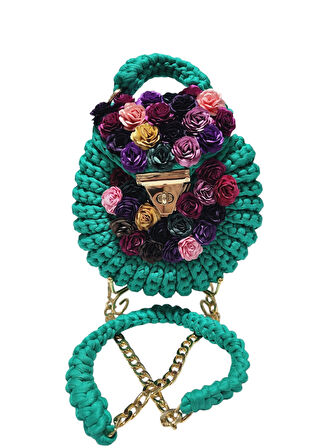 PENYE İP ÖRGÜSÜ ÇİÇEK DETAYLI EL YAPIMI KADIN ( ÇAPRAZ) OMUZ ÇANTASI