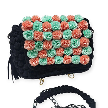 PENYE İP ÖRGÜSÜ ÇİÇEK DETAYLI EL YAPIMI KADIN ( ÇAPRAZ) OMUZ ÇANTASI