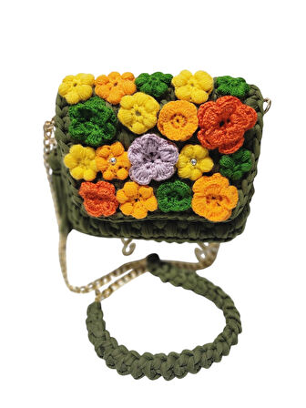 PENYE İP ÖRGÜSÜ ÇİÇEK DETAYLI EL YAPIMI KADIN ( ÇAPRAZ) OMUZ ÇANTASI