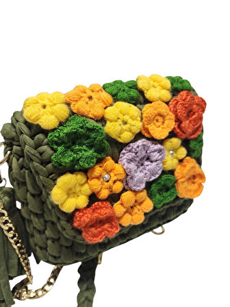 PENYE İP ÖRGÜSÜ ÇİÇEK DETAYLI EL YAPIMI KADIN ( ÇAPRAZ) OMUZ ÇANTASI