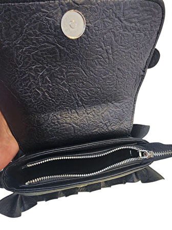 ZİNCİR-TAŞ & BONCUK DETAYLI KANVAS-SUNİ DERİ ''MİNİ BOY'' KADIN OMUZ ÇANTASI