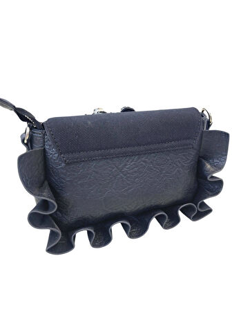 ZİNCİR-TAŞ & BONCUK DETAYLI KANVAS-SUNİ DERİ ''MİNİ BOY'' KADIN OMUZ ÇANTASI