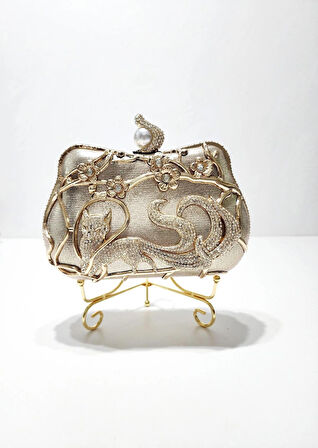 BRİDE-AFTER PARTİ KRİSTAL TAŞ  DETAYLI  FİGÜR MODEL KADIN ABİYE EL-OMUZ ÇANTASI