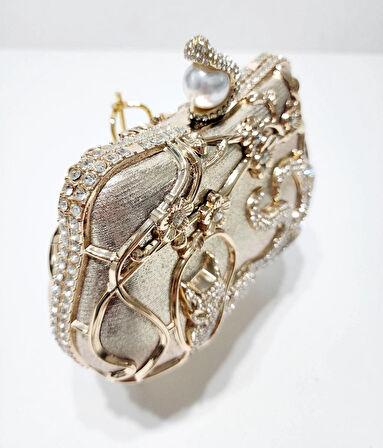 BRİDE-AFTER PARTİ KRİSTAL TAŞ  DETAYLI  FİGÜR MODEL KADIN ABİYE EL-OMUZ ÇANTASI