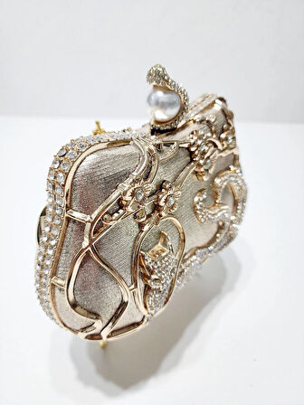 BRİDE-AFTER PARTİ KRİSTAL TAŞ  DETAYLI  FİGÜR MODEL KADIN ABİYE EL-OMUZ ÇANTASI