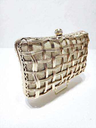 BRİDE-AFTER PARTİ GOLD METAL KASA KADIN ABİYE EL-OMUZ ÇANTASI