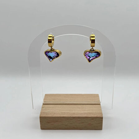 Çelik Renkli Zirkon Taşlı Kalpli Küpe