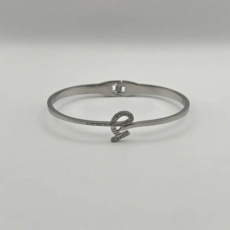 Çelik Zirkon Taşlı Kelepçe Bileklik