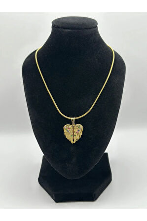 Çelik Zirkon Taşlı Melek Kanadı Kalpli Kolye