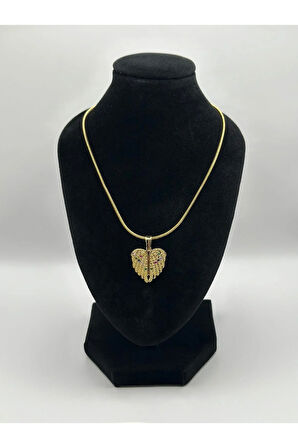 Çelik Zirkon Taşlı Melek Kanadı Kalpli Kolye