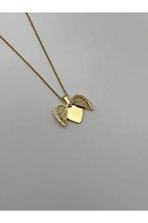 Çelik Zirkon Taşlı Kalpli Kolye Gold