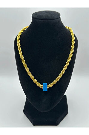 Çelik 22 Ayar Altın Kaplama Boncuklu Burgu Kolye