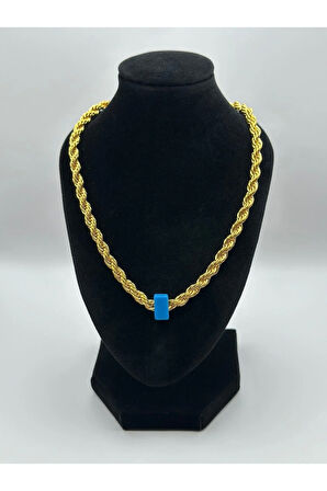 Çelik 22 Ayar Altın Kaplama Boncuklu Burgu Kolye