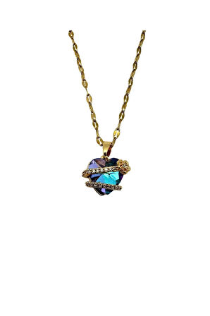 Çelik Zirkon Taşlı Kalpli Kolye