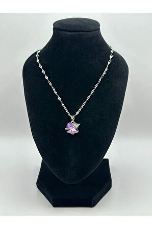 Çelik Zirkon Taşlı Kalpli Kolye