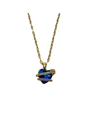 Çelik Zirkon Taşlı Kalpli Kolye