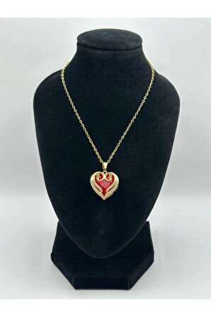 Çelik Zirkon Taşlı Kalpli Kolye