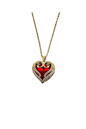 Çelik Zirkon Taşlı Kalpli Kolye