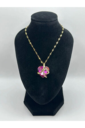 Çelik Zirkon Taşlı Kalpli Kolye