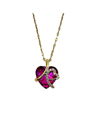 Çelik Zirkon Taşlı Kalpli Kolye