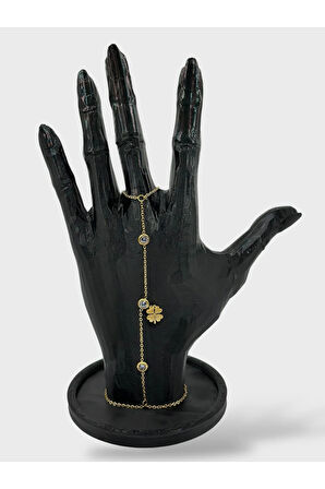 Çelik Zirkon Taşlı Yoncalı Şahmeran Bileklik (Gold)